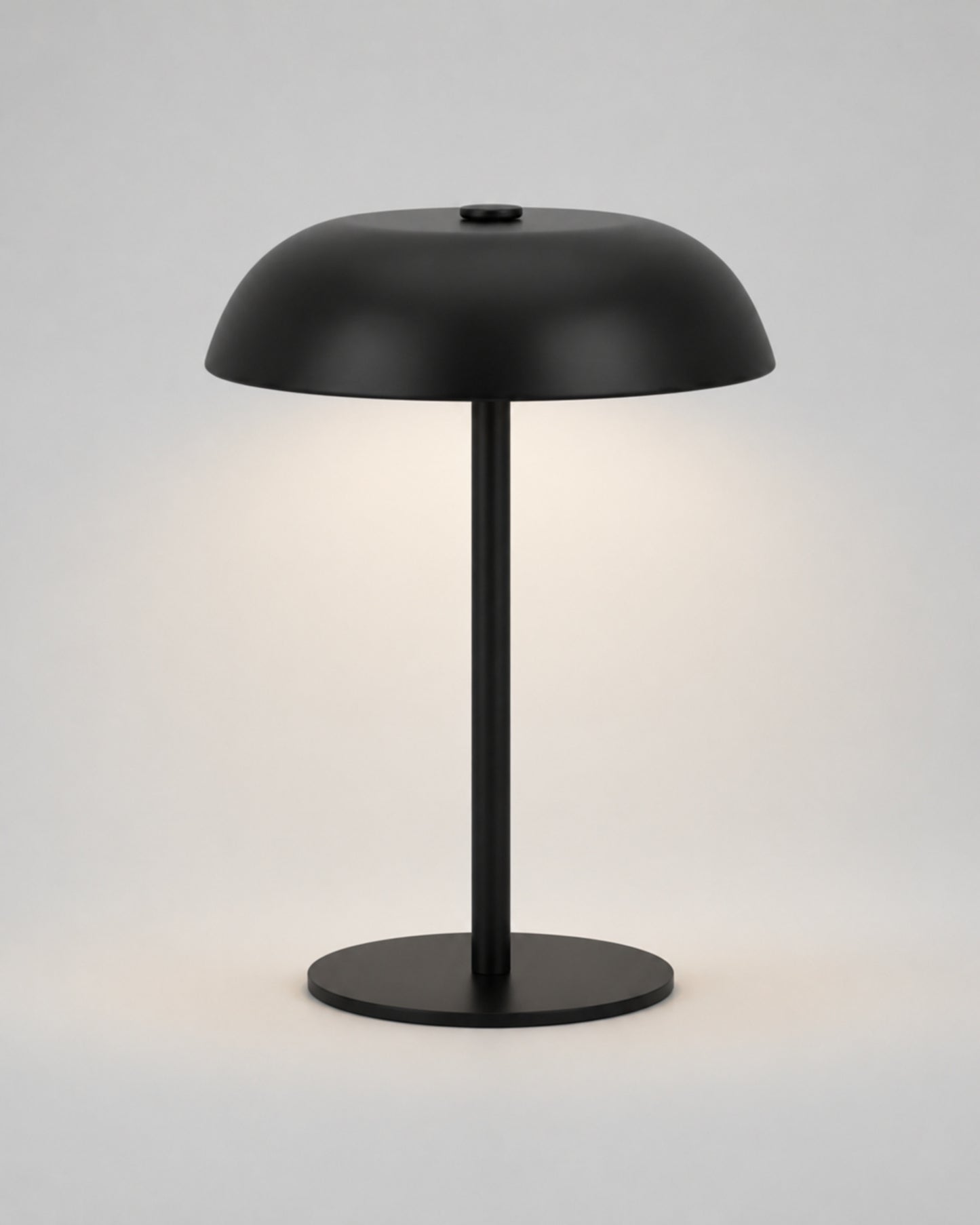 MALMO Cordless Mushroom Table Lamp — Metallic Finish, Touch Dimmable — Black, studio packshot on grey background | DecoHarmonie