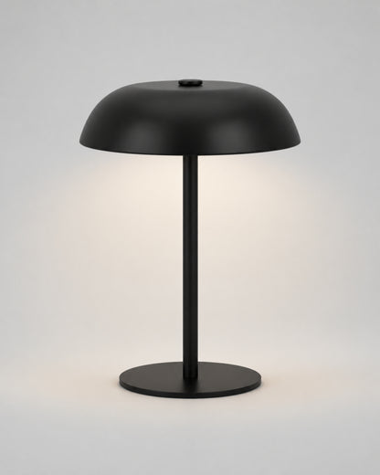 MALMO Cordless Mushroom Table Lamp — Metallic Finish, Touch Dimmable — Black, studio packshot on grey background | DecoHarmonie