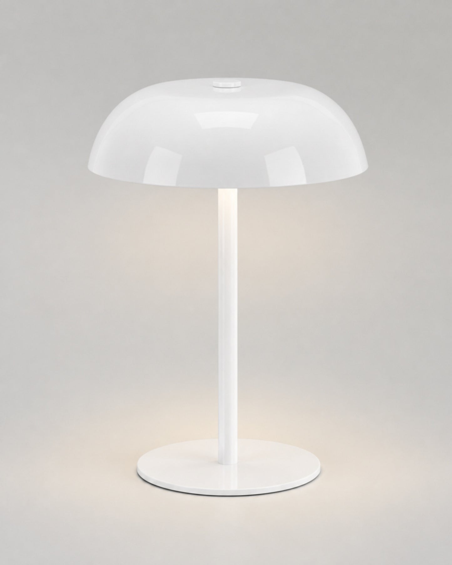MALMO Cordless Mushroom Table Lamp — Metallic Finish, Touch Dimmable — White, studio packshot on grey background | DecoHarmonie