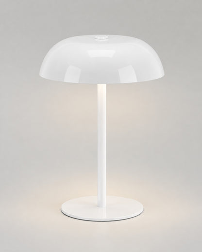 MALMO Cordless Mushroom Table Lamp — Metallic Finish, Touch Dimmable — White, studio packshot on grey background | DecoHarmonie