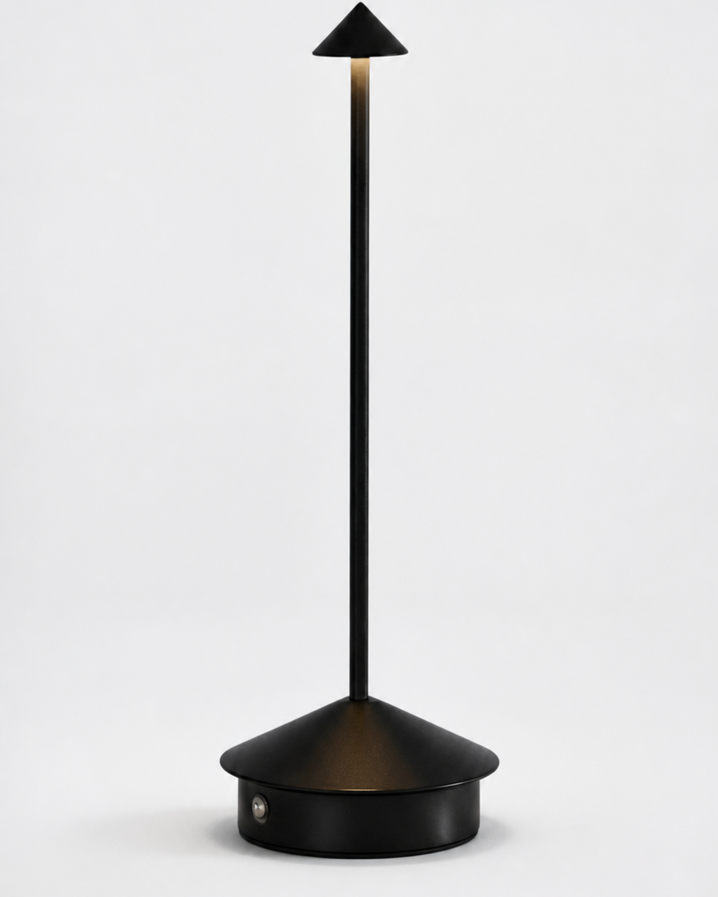 MIRO Cordless Table Lamp — Brushed Aluminium Cone, Touch Dimmer — Black, packshot | DecoHarmonie