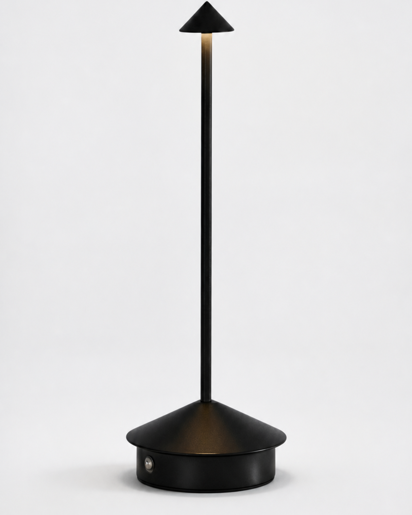MIRO Cordless Table Lamp — Brushed Aluminium Cone, Touch Dimmer — Black, packshot | DecoHarmonie