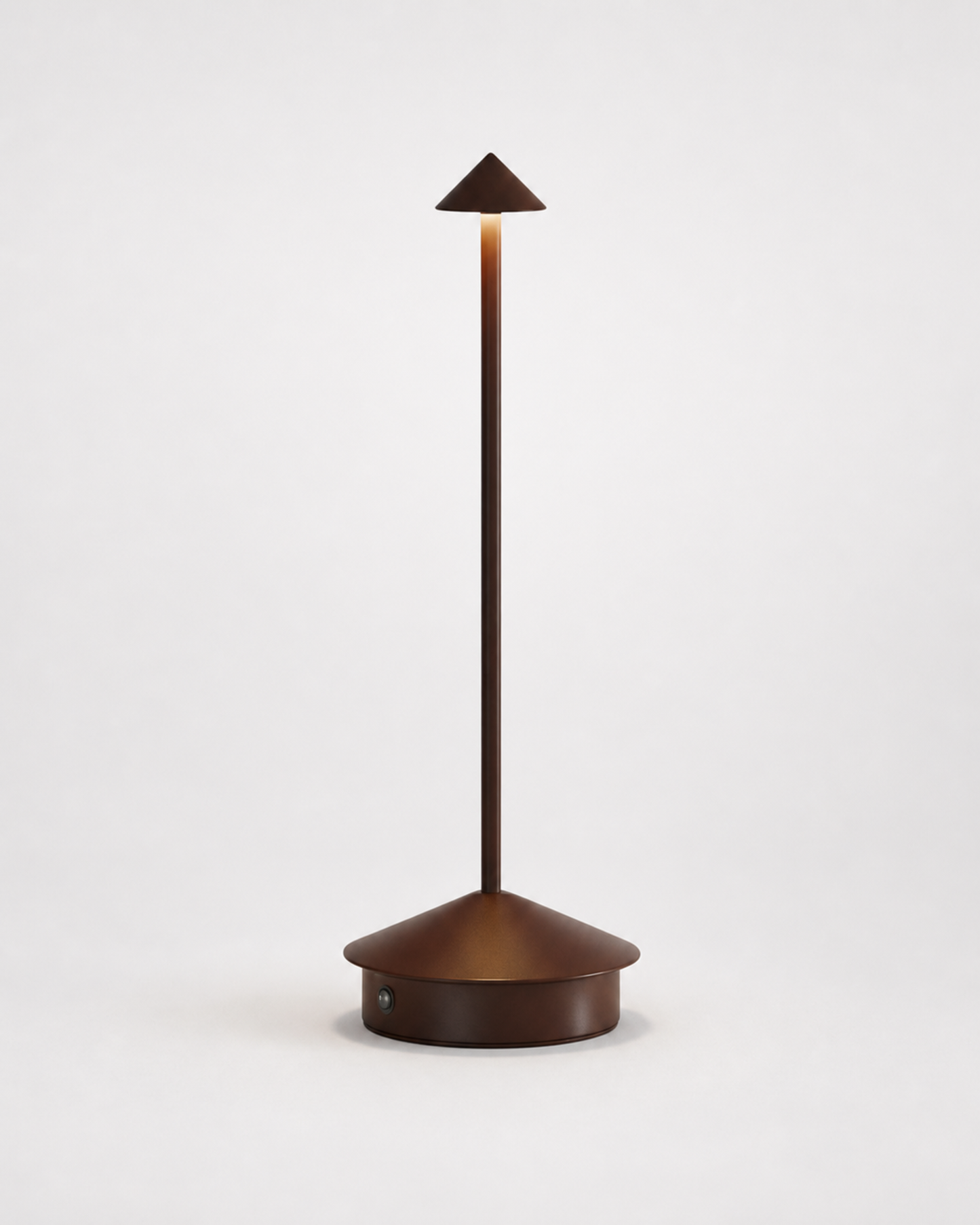 MIRO Cordless Table Lamp — Brushed Aluminium Cone, Touch Dimmer — Brown, packshot | DecoHarmonie