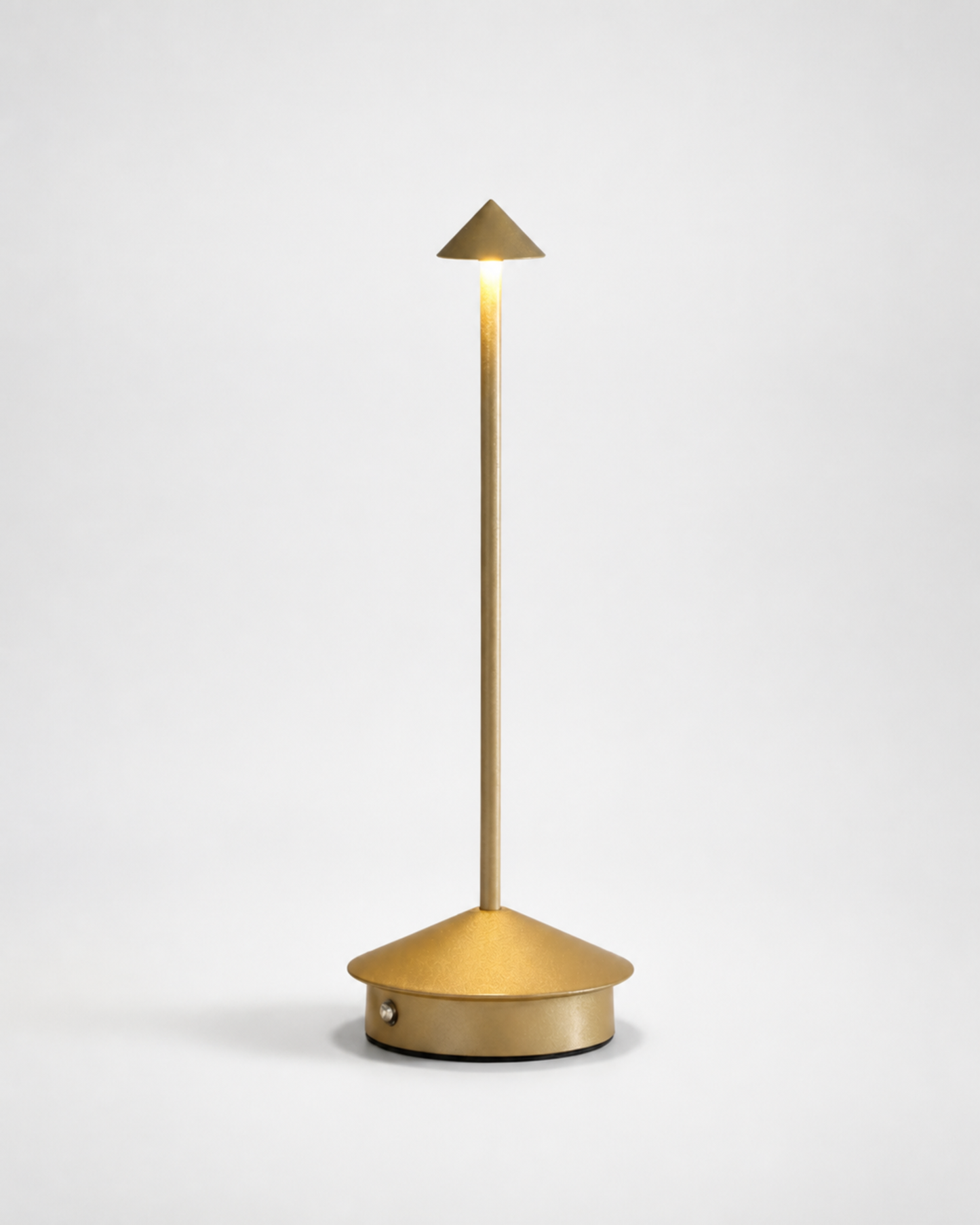 MIRO Cordless Table Lamp — Brushed Aluminium Cone, Touch Dimmer — Gold, packshot | DecoHarmonie
