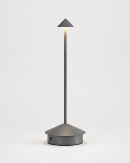 MIRO Cordless Table Lamp — Brushed Aluminium Cone, Touch Dimmer — Grey, packshot | DecoHarmonie