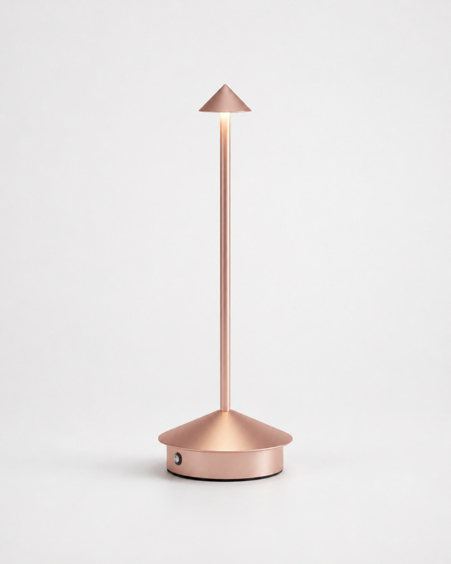 MIRO Cordless Table Lamp — Brushed Aluminium Cone, Touch Dimmer — Rose Gold, packshot | DecoHarmonie