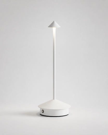 MIRO Cordless Table Lamp — Brushed Aluminium Cone, Touch Dimmer — White, packshot | DecoHarmonie