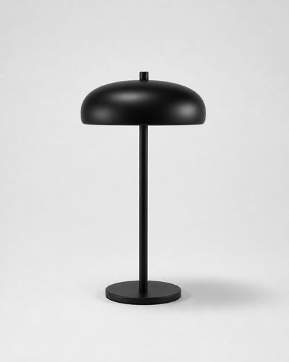 NARI Cordless Table Lamp — Mushroom Dome, Rechargeable LED — Black, studio packshot on grey background | DecoHarmonie