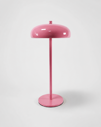 NARI Cordless Table Lamp — Mushroom Dome, Rechargeable LED — Pink, studio packshot on grey background | DecoHarmonie
