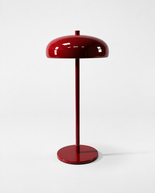 NARI Cordless Table Lamp — Mushroom Dome, Rechargeable LED — Red, studio packshot on grey background | DecoHarmonie