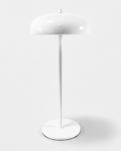 NARI Cordless Table Lamp — Mushroom Dome, Rechargeable LED — White, studio packshot on grey background | DecoHarmonie