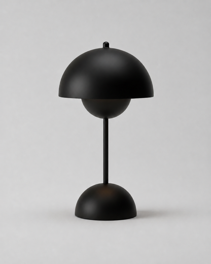 ODEN Cordless Mushroom Table Lamp — USB Rechargeable, Many Colours — Black, studio packshot on grey background | DecoHarmonie