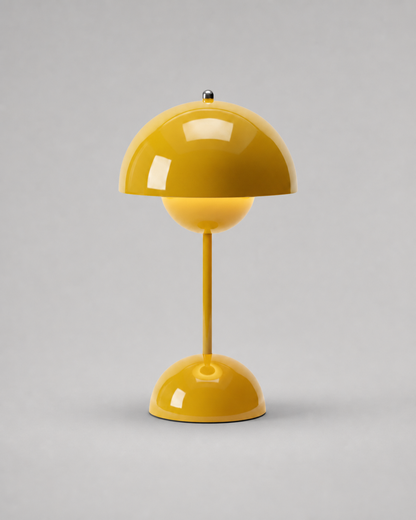ODEN Cordless Mushroom Table Lamp — USB Rechargeable, Many Colours — Yellow, studio packshot on grey background | DecoHarmonie