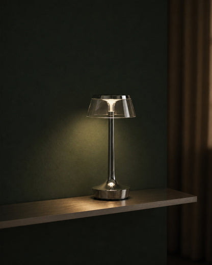 ORIN Cordless Table Lamp — Metallic Dome, USB Rechargeable — Chrome, evening ambient | DecoHarmonie