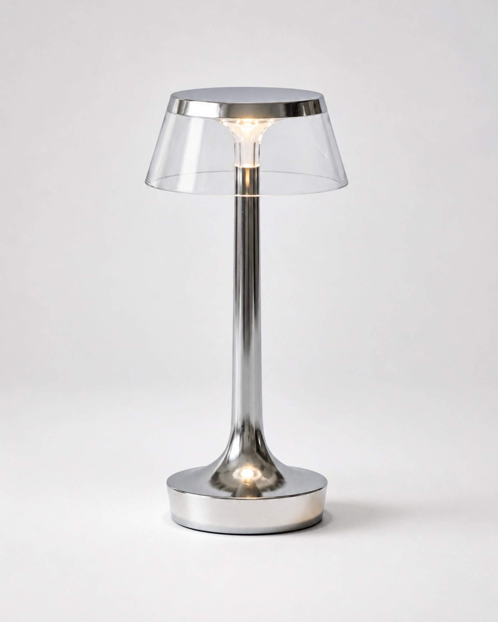 ORIN Cordless Table Lamp — Metallic Dome, USB Rechargeable — Chrome, studio packshot on grey background | DecoHarmonie