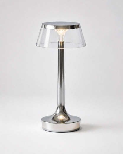 ORIN Cordless Table Lamp — Metallic Dome, USB Rechargeable — Chrome, studio packshot on grey background | DecoHarmonie