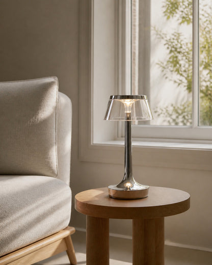 ORIN Cordless Table Lamp — Metallic Dome, USB Rechargeable — Chrome, scale view | DecoHarmonie