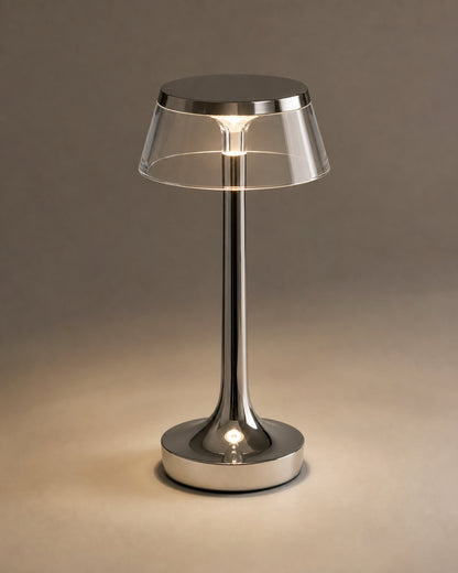 ORIN Cordless Table Lamp — Metallic Dome, USB Rechargeable — Chrome, shade material detail | DecoHarmonie