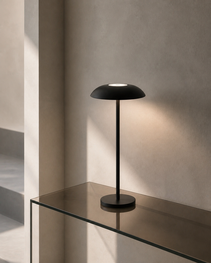 OSLO Cordless Table Lamp — Brushed Metal Dome, Touch Dimmable — Black, lifestyle | DecoHarmonie