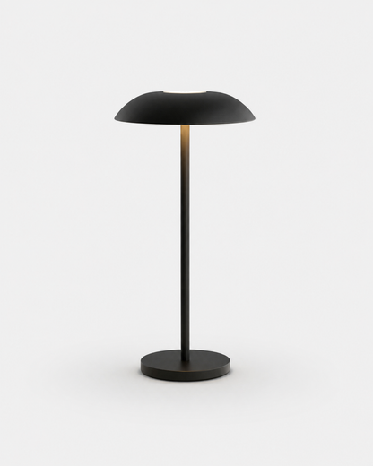 OSLO Cordless Table Lamp — Brushed Metal Dome, Touch Dimmable — Black, packshot | DecoHarmonie