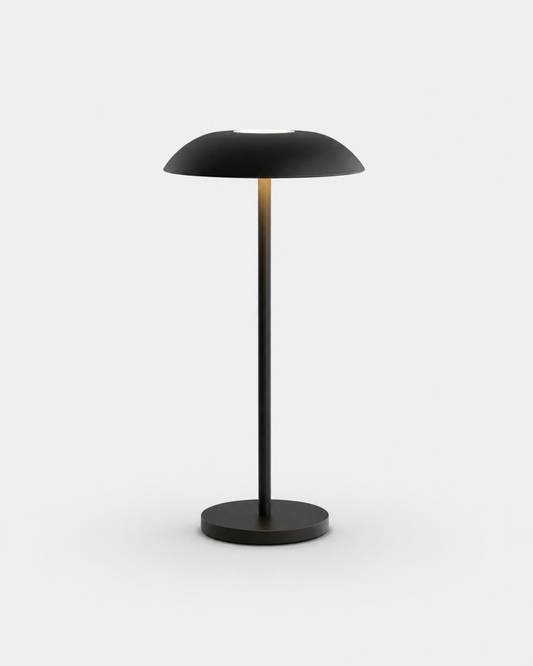OSLO Cordless Table Lamp — Brushed Metal Dome, Touch Dimmable — Black, packshot | DecoHarmonie
