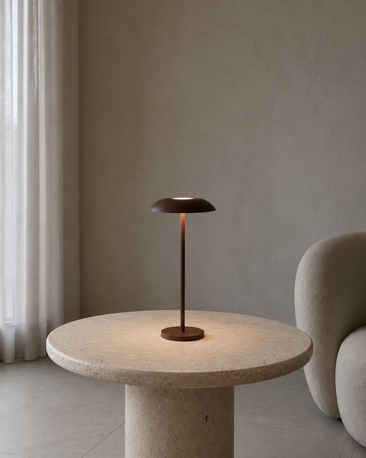OSLO Cordless Table Lamp — Brushed Metal Dome, Touch Dimmable — Brown, contextual scale | DecoHarmonie