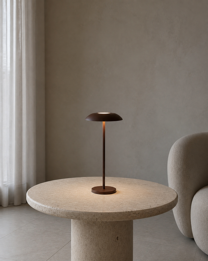 OSLO Cordless Table Lamp — Brushed Metal Dome, Touch Dimmable — Brown, contextual scale | DecoHarmonie