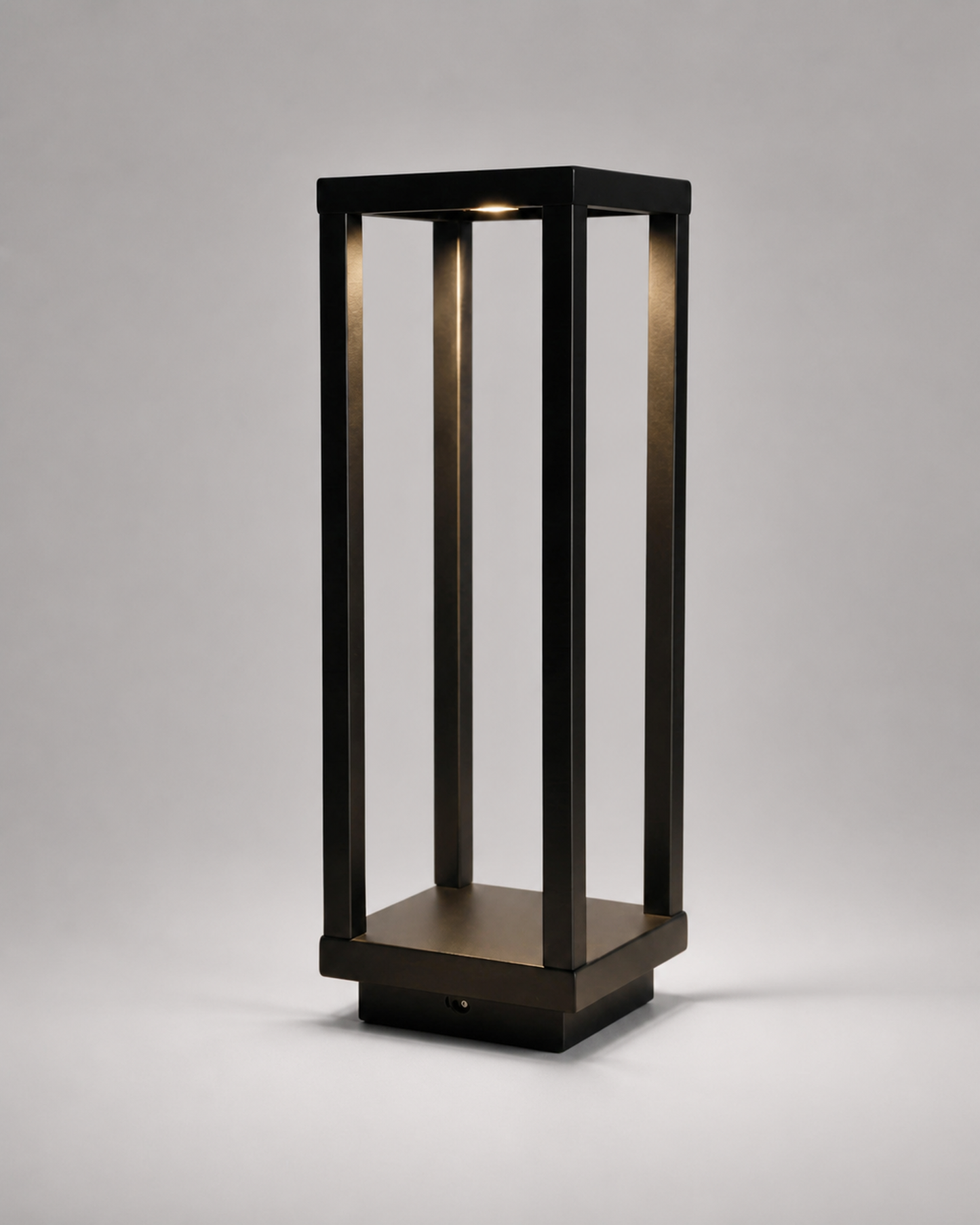 SORA Cordless Table Lamp — Aluminium Lantern — Black, studio packshot on grey background | DecoHarmonie