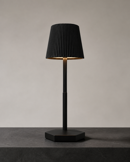 TOVI Cordless Table Lamp — Pleated Shade, Variable White LED — Black, detail view | DecoHarmonie
