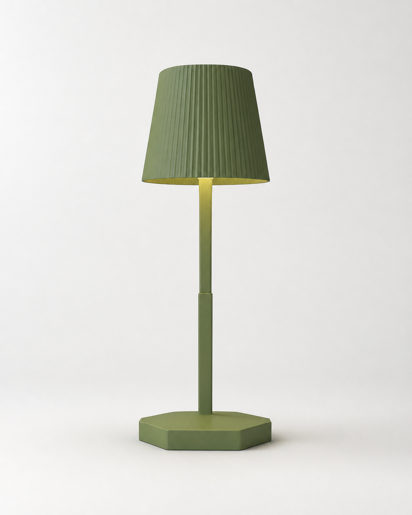 TOVI Cordless Table Lamp — Pleated Shade, Variable White LED — Green, studio packshot on grey background | DecoHarmonie