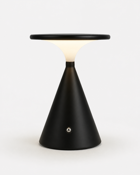 VEGA Cordless Table Lamp — Sculptural Aluminium, Touch Control — Black, packshot | DecoHarmonie