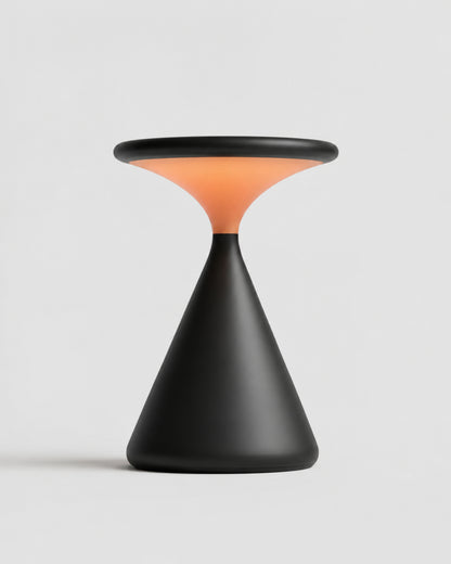 KONI Cordless Table Lamp — Matte Metal Hourglass, Touch Dimmable — Black, studio packshot on grey background | DecoHarmonie