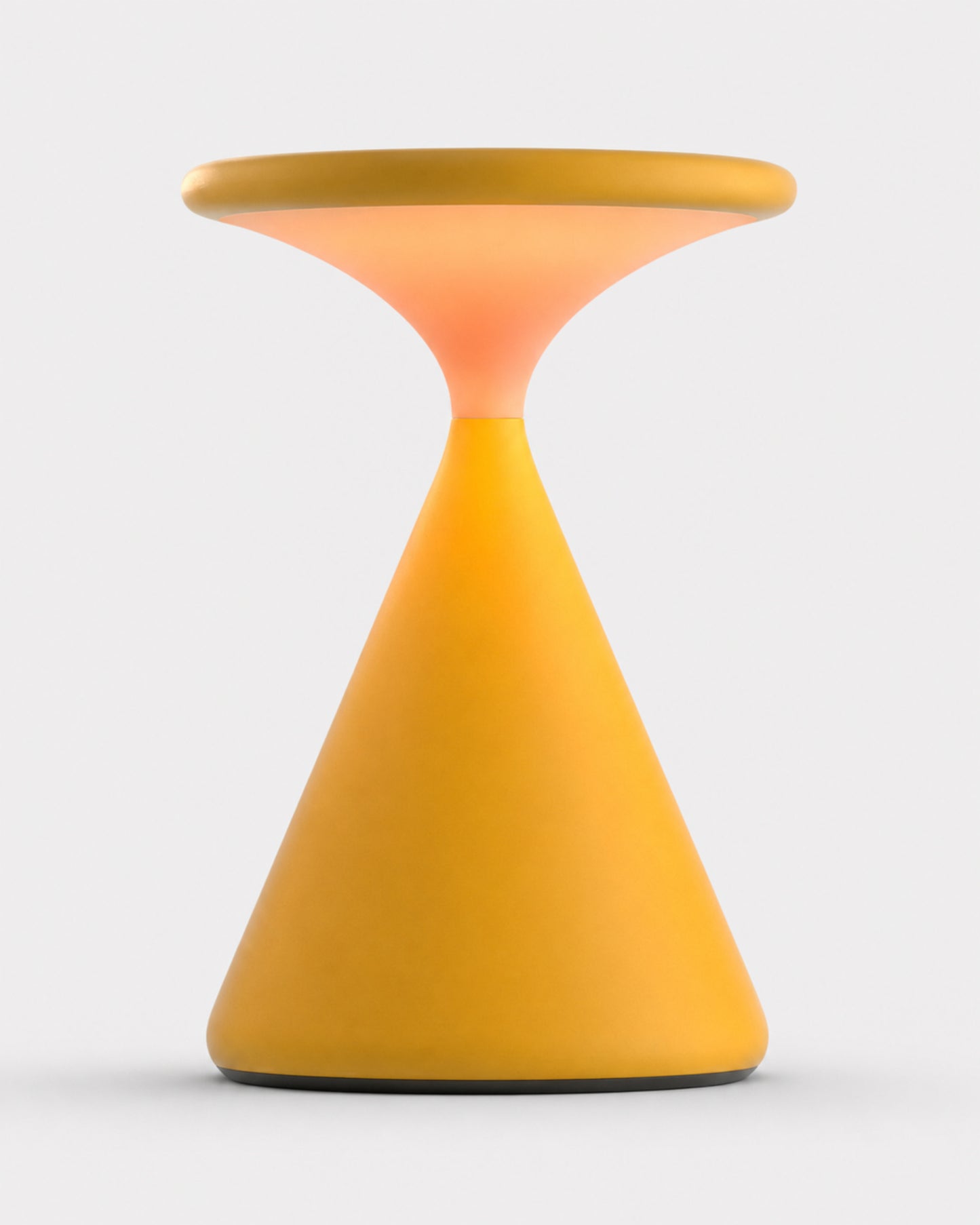 KONI Cordless Table Lamp — Matte Metal Hourglass, Touch Dimmable — Yellow, studio packshot on grey background | DecoHarmonie