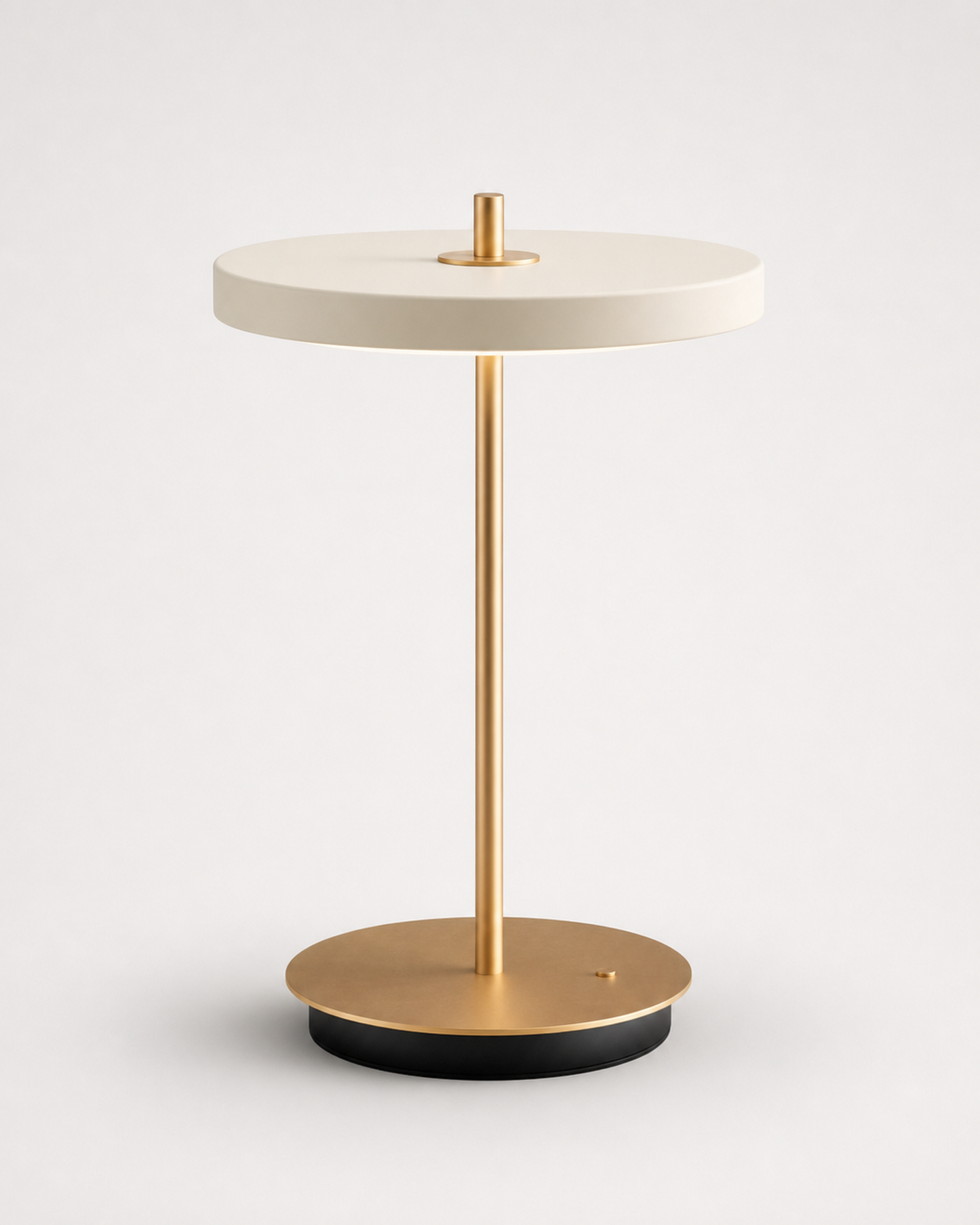 SKEN Cordless Table Lamp — Slim Stem, Touch Dimmer, Flat Shade — White, studio packshot on grey background | DecoHarmonie