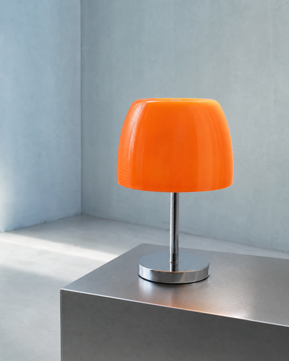 RANGO Table Lamp — Mirror Chrome & Glass Dome, USB Port — Orange, lifestyle | DecoHarmonie
