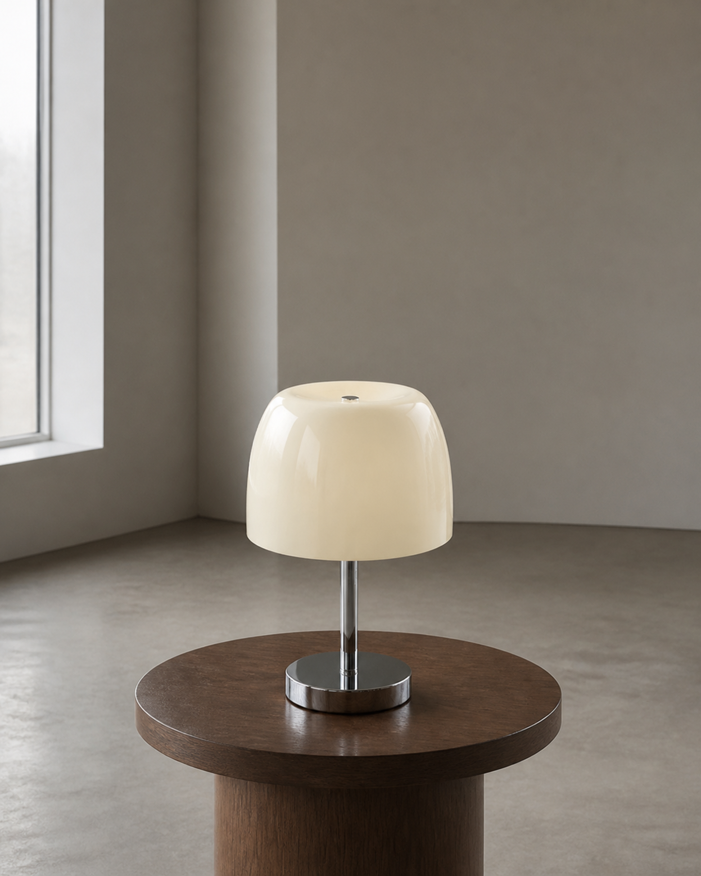 RANGO Table Lamp — Mirror Chrome & Glass Dome, USB Port — White, contextual scale | DecoHarmonie