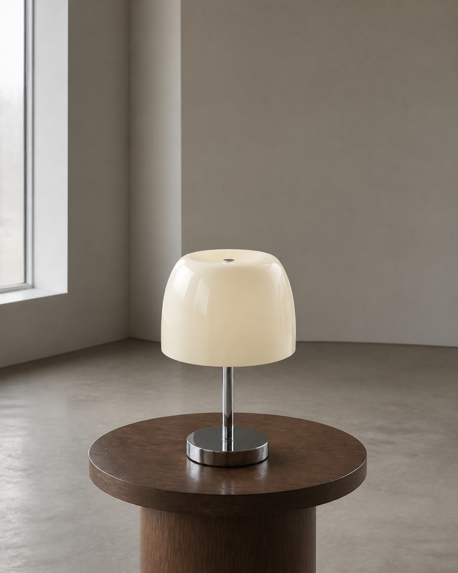 RANGO Table Lamp — Mirror Chrome & Glass Dome, USB Port — White, contextual scale | DecoHarmonie