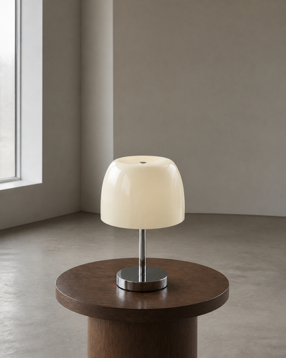 RANGO Table Lamp — Mirror Chrome & Glass Dome, USB Port — White, contextual scale | DecoHarmonie