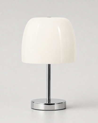 RANGO Table Lamp — Mirror Chrome & Glass Dome, USB Port — White, packshot | DecoHarmonie