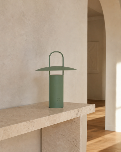 ORKA Portable Table Lamp — Solid Aluminium, Rechargeable — Green, lifestyle | DecoHarmonie