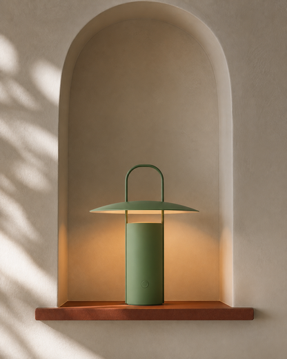 ORKA Portable Table Lamp — Solid Aluminium, Rechargeable — Green, lifestyle | DecoHarmonie