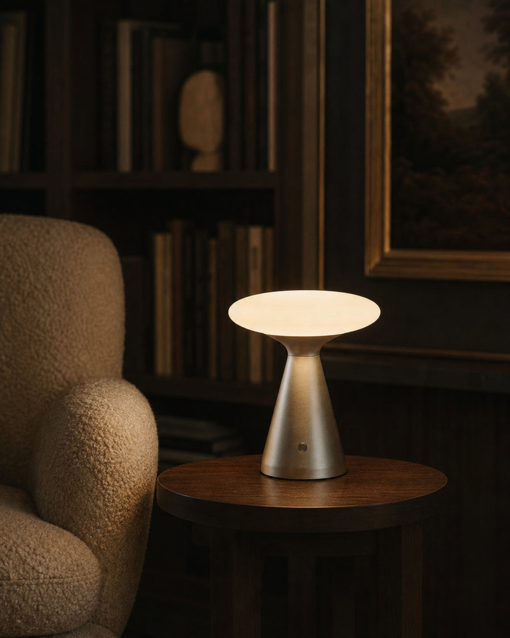 PRISM Touch-Tischlampe – Grau, in einer Leseecke | DecoHarmonie