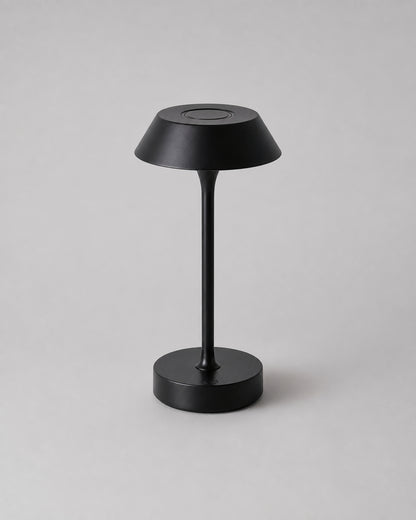 RUVA Metal Table Lamp — Machined Body, USB-C, Touch Dimmable LED — Black, studio packshot on grey background | DecoHarmonie