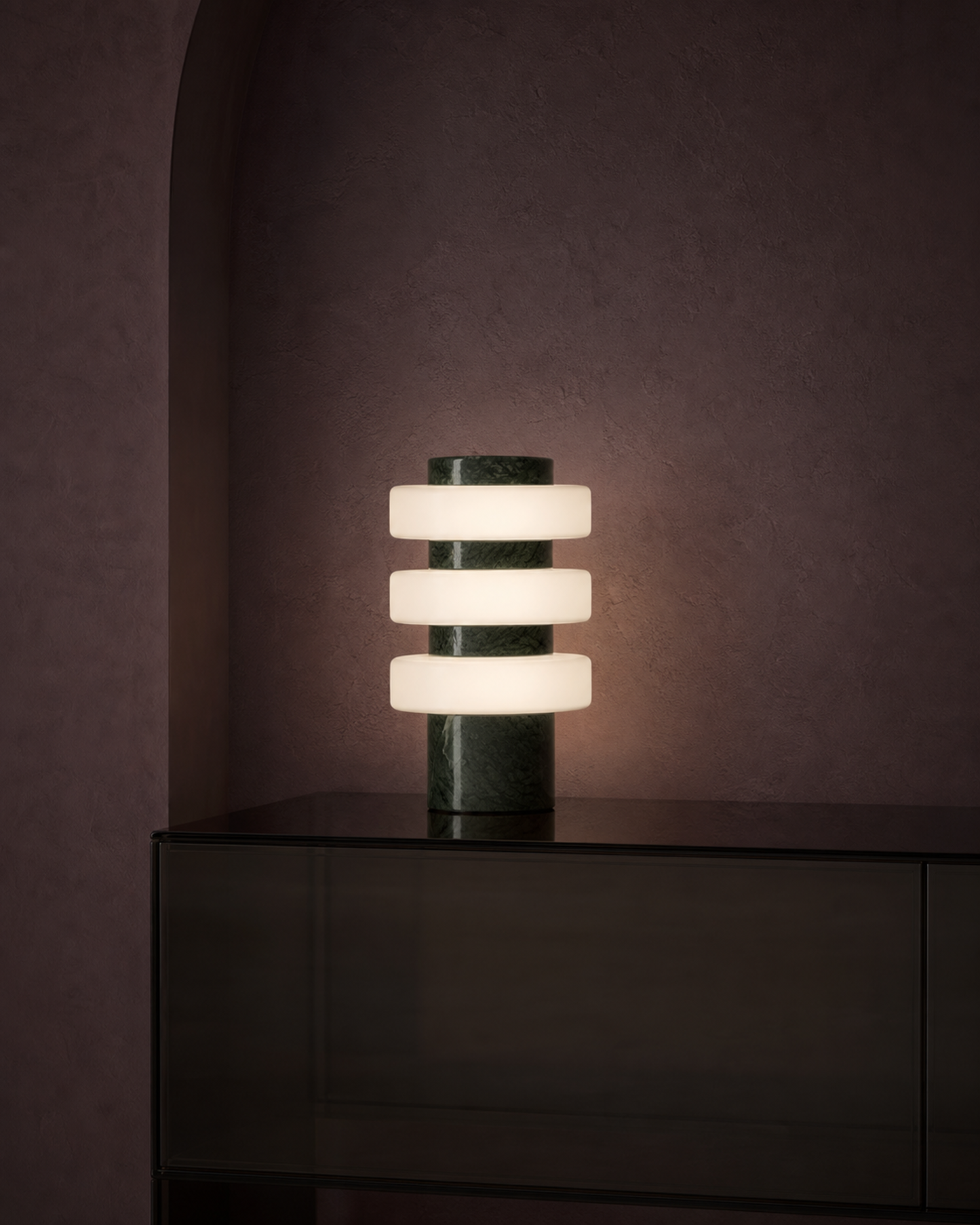 JALA Table Lamp — Raw Travertine & Acrylic, Sculptural Design — Green Marble, lifestyle | DecoHarmonie