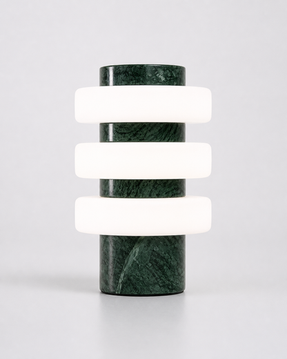 JALA Table Lamp — Raw Travertine & Acrylic, Sculptural Design — Green Marble, packshot | DecoHarmonie