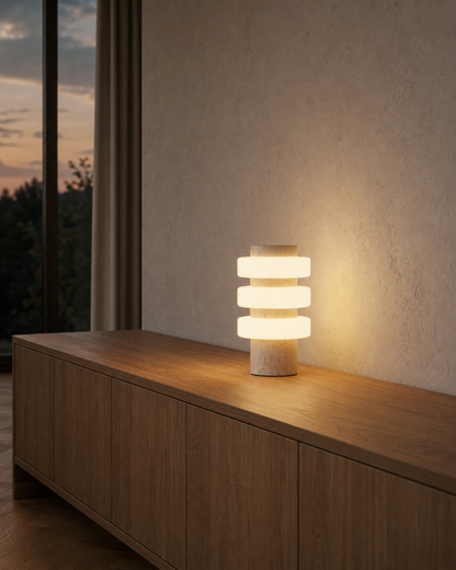 JALA Table Lamp — Raw Travertine & Acrylic, Sculptural Design — Travertine, lifestyle | DecoHarmonie