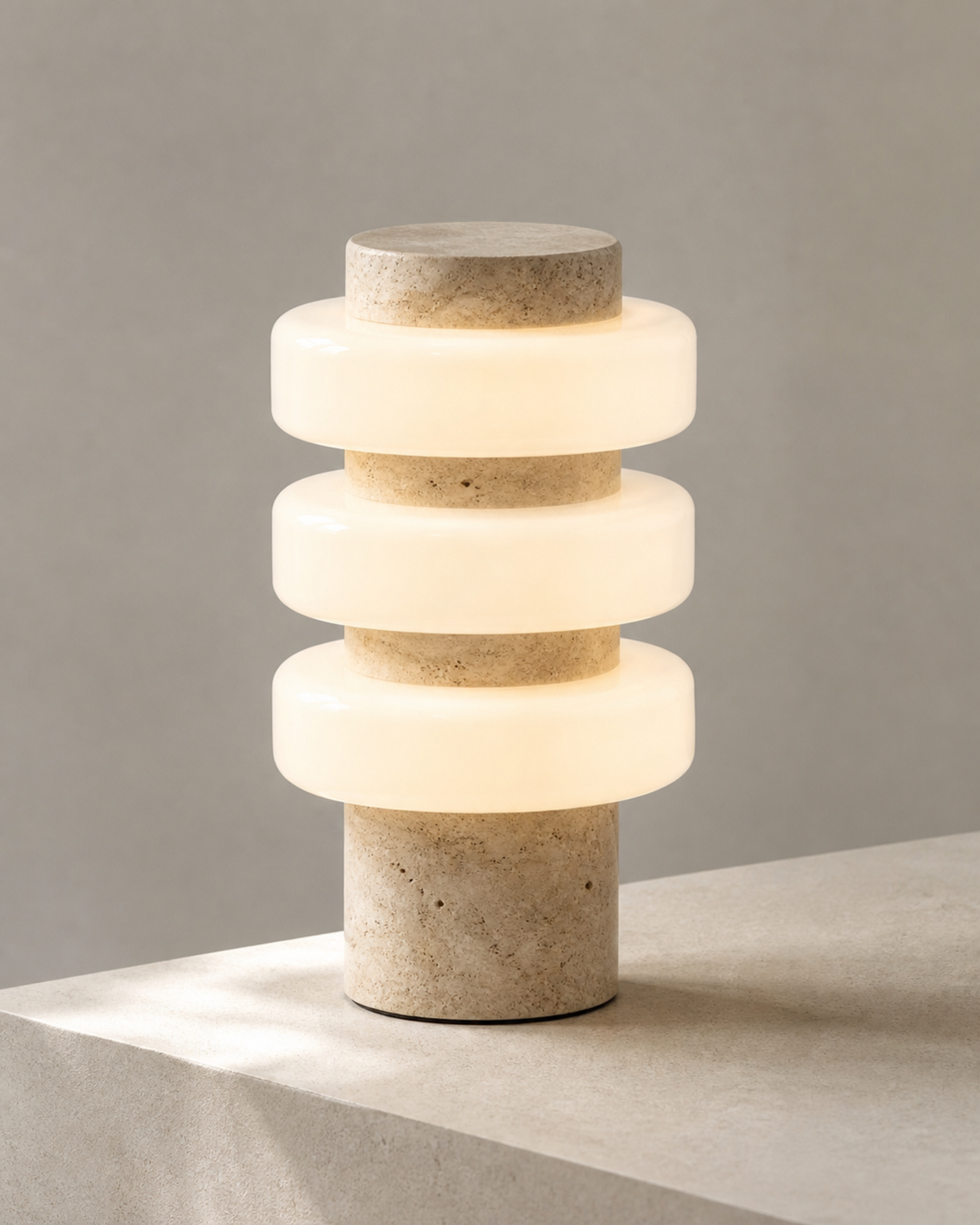 JALA Table Lamp — Raw Travertine & Acrylic, Sculptural Design — Travertine, material detail | DecoHarmonie