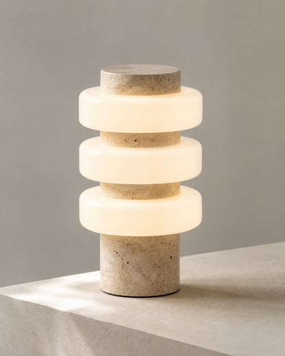 JALA Table Lamp — Raw Travertine & Acrylic, Sculptural Design — Travertine, material detail | DecoHarmonie