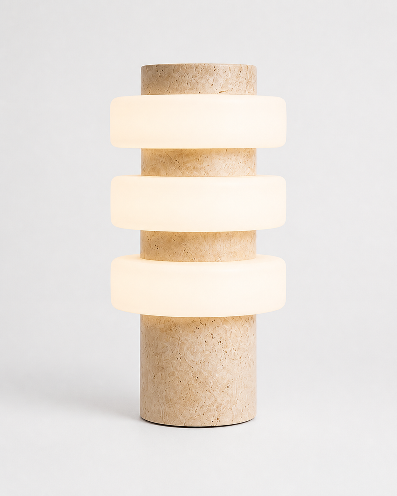 JALA Table Lamp — Raw Travertine & Acrylic, Sculptural Design — Travertine, packshot | DecoHarmonie