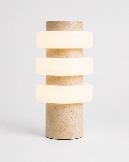 JALA Table Lamp — Raw Travertine & Acrylic, Sculptural Design — Travertine, packshot | DecoHarmonie